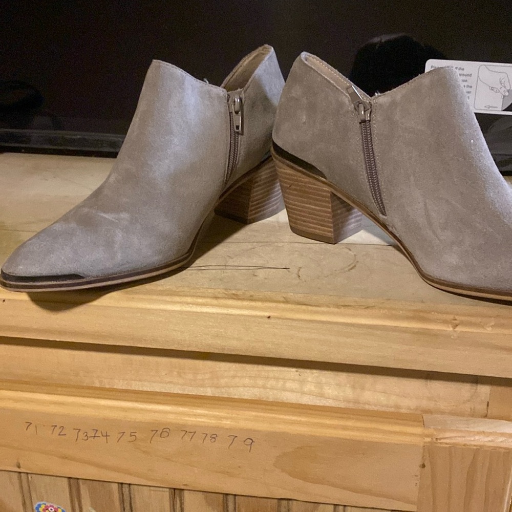 Lucky Brand Booties, Size 11, Tan suede, pointed toe with silver on front.